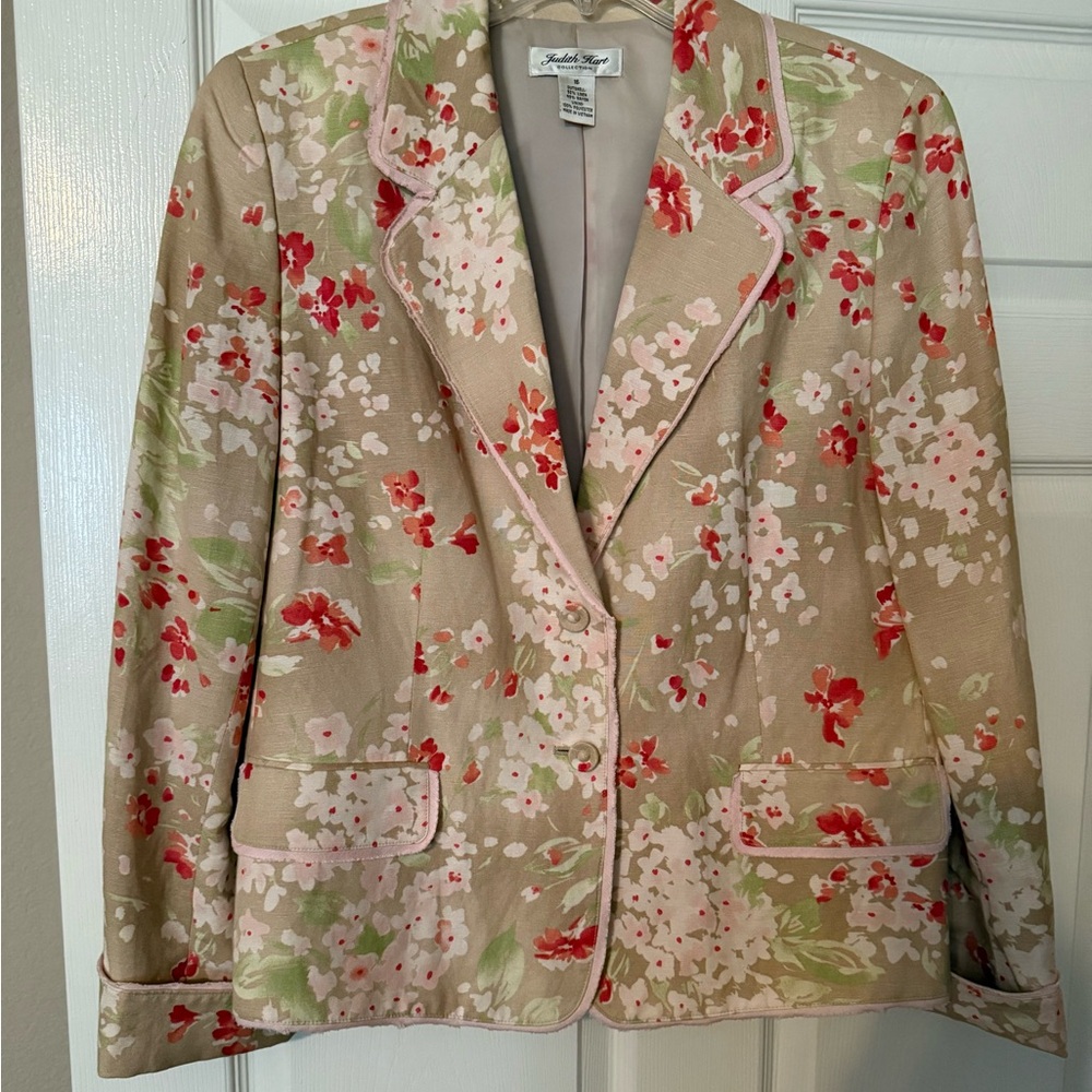 Judith Hart Beige Floral Blazer and Slacks